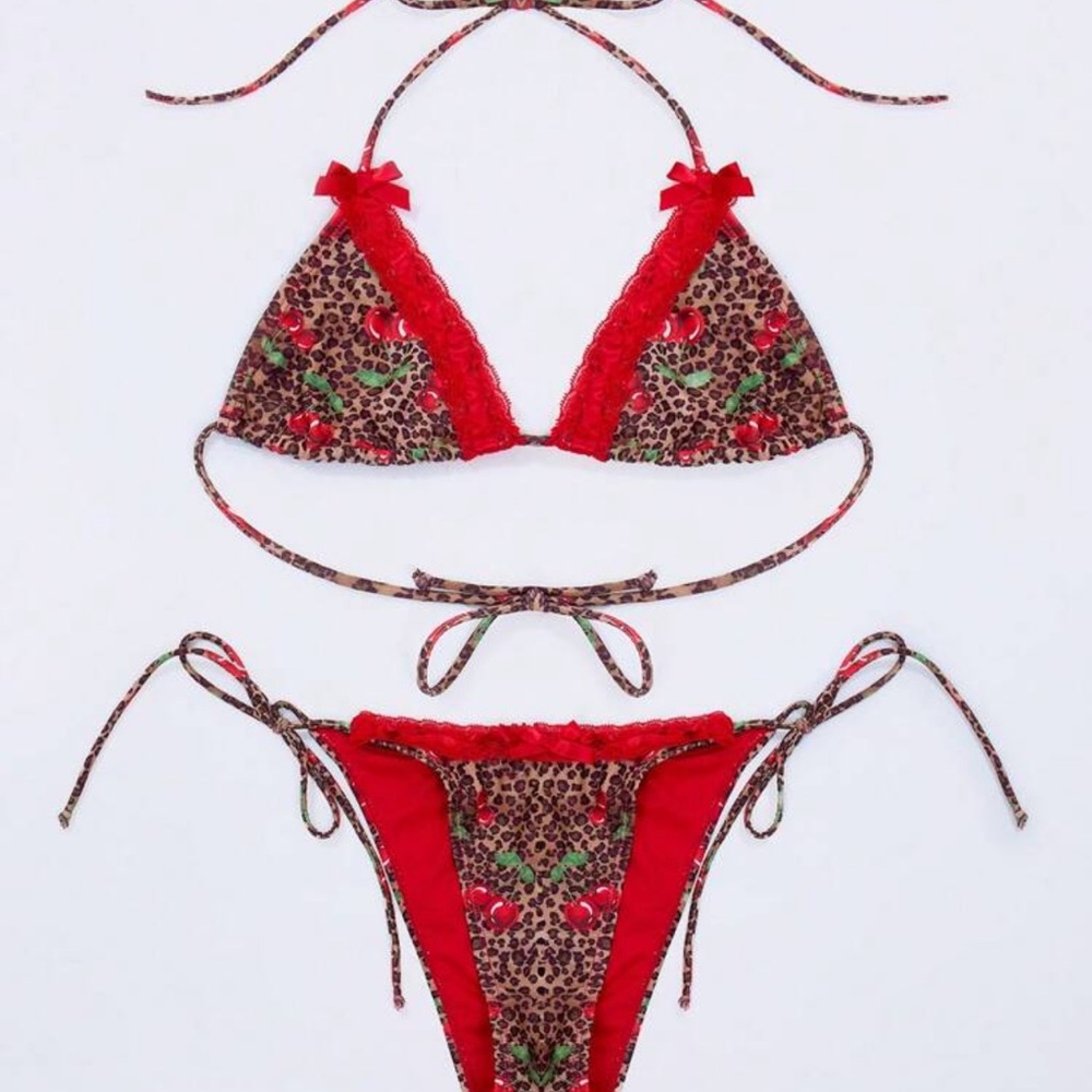 Red and Leopard Print Bikini Set